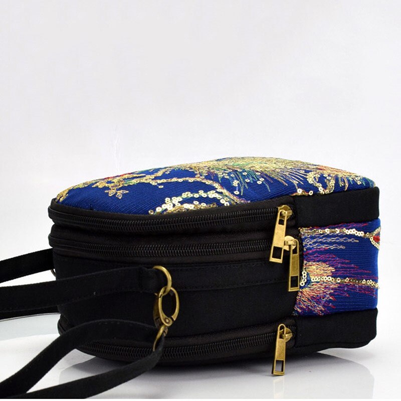 Veowalk femmes sacs de messager National paon Sequin broderie Mini toile Totes fermeture éclair téléphone portable porte-monnaie épaule