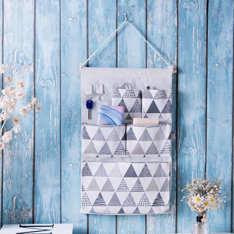 Bolsa de almacenamiento lavable para colgar en la pared, organizador para puerta de cocina y hogar, con 5 bolsillos y gancho para llaves, 55x34cm