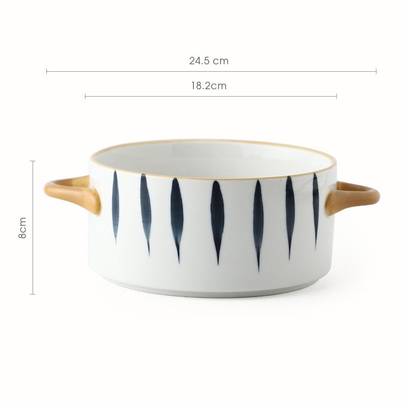 Ceramic Color glazed Double Ear Bowl with Lid Stew Breskfast Steamed Egg Pudding Bowl Baking bowl Kitchen Supply: 7inch orchid grass