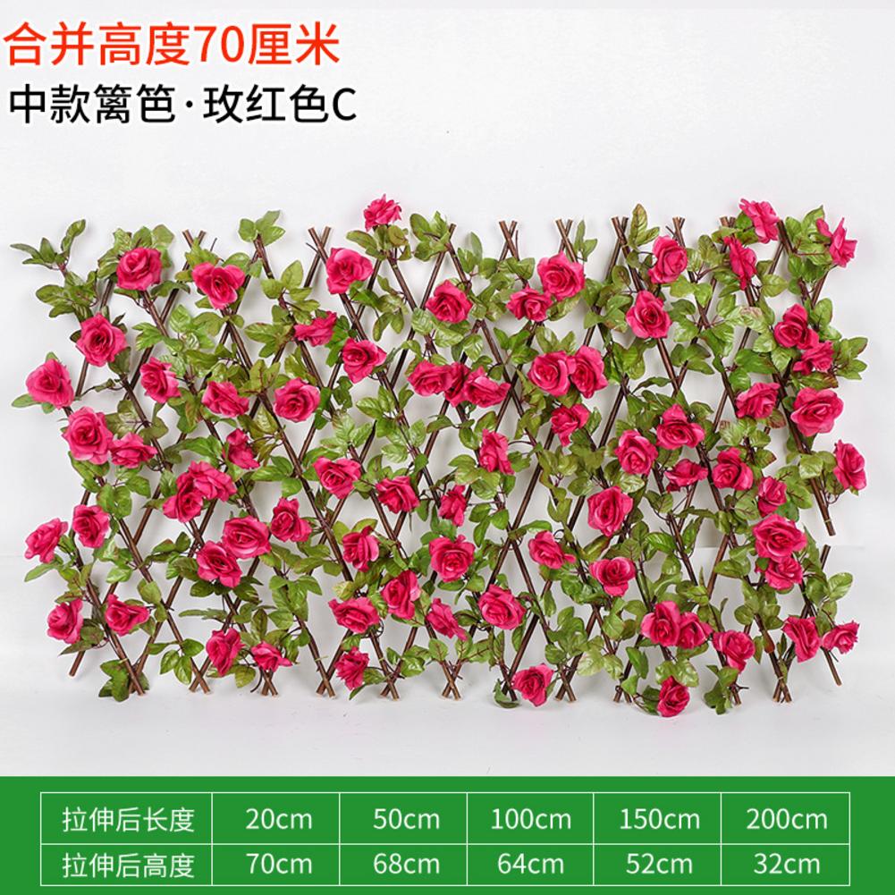Seto de madera con hojas de flores artificiales, decoración de jardín, enrejado expansible, valla retráctil,: Medium rose Red