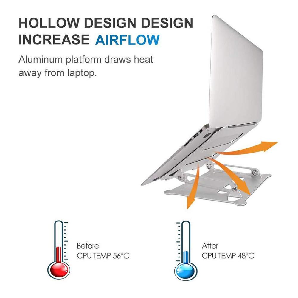 Portátil, plegable, disipación de calor, aleación de aluminio, soporte de refrigeración para ordenador portátil, ajustable en cualquier ángulo para PC y Notebook