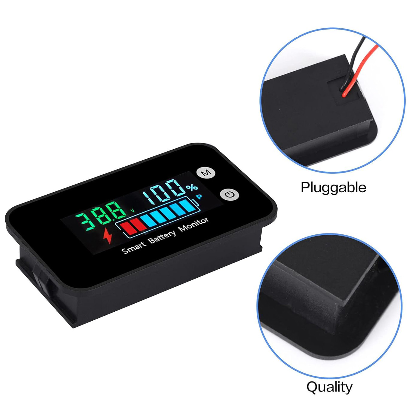 Waterdichte batterijmonitormeter 7-100V auto motorfiets golfkar batterijcapaciteitstester met zoemeralarm en temperatuur