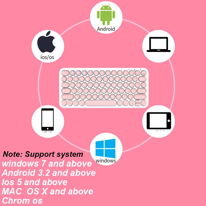 Tablet Bluetooth Toetsenbord Ronde Keycap Draadloze Gaming Toetsenbord Voor Mac Chrome Os Windows Iphone Ipad Android