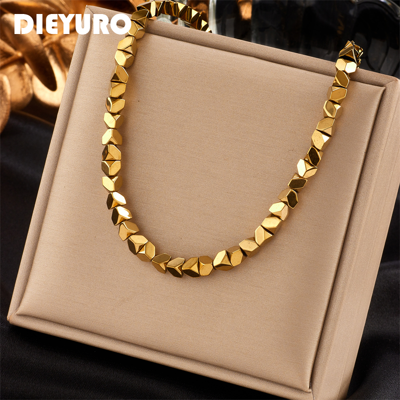 DIEYURO-collar superpuesto geométrico de acero inoxidable 316L para mujer y niña, cadena Retro Simple, de , joyería