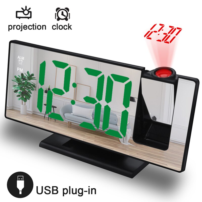 LED Digital Smart Projector Alarm Clock Table Electronic Desktop Clock USB Wake Up With 180° Time Projector Snooze Alarm Clock: A03 With projection