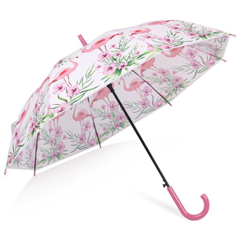 Kvinders paraplyer flamingoer gennemsigtige paraplyer piges lange håndtag paraply frisk og enkel studerendes vindskærmsparaply