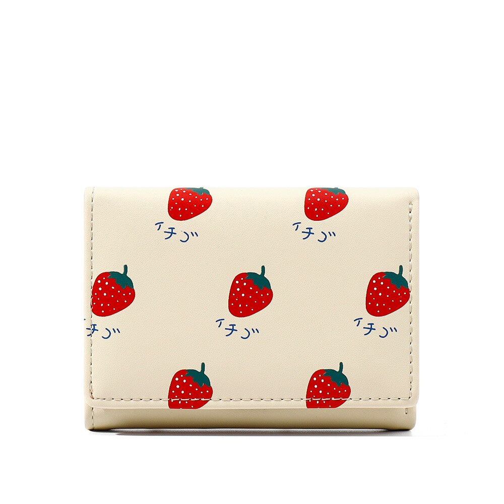 Purdored carteira feminina dobrável para cartões, carteira para cartões de visita feminina curta, bolsa de moedas simples de 1 peça: beige strawberry