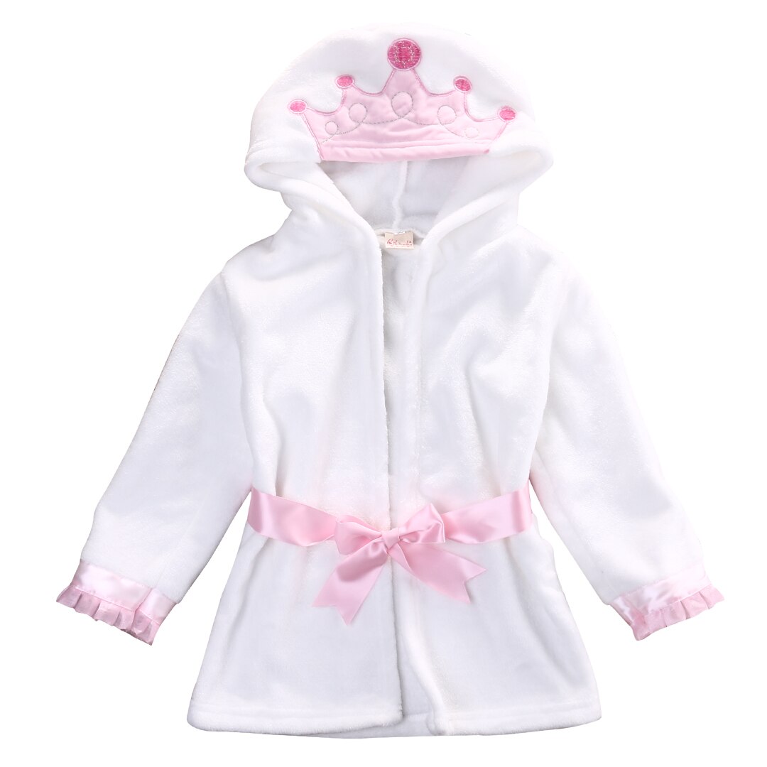 6M-5Y Animal Badjas Hooded Badhanddoek Voor Peuter Kids Baby Meisjes Jongens Gewaden Met Riem Winter Warmer Kleding: WHITE / 5