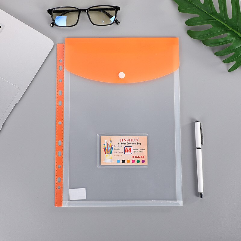 6pcs Poly Envelope Folder For A4 Document Organizer Transparent Waterproof File Bag with Snap Button Closure Pouch School Office: A orange x6