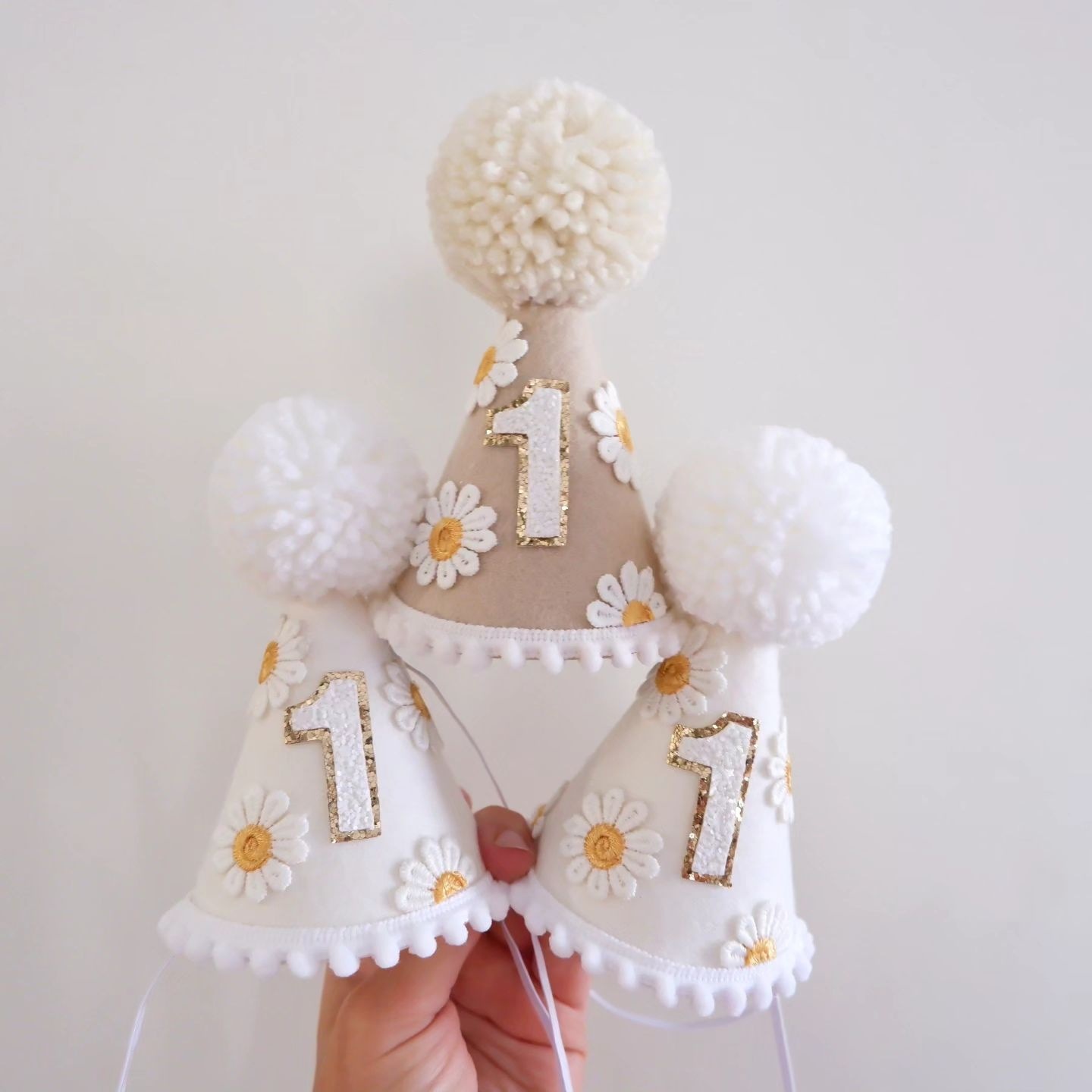 Daisy boho 1st bursdagskrone rosa krem til babyshower festhatt første gammel hodeplagg fotorekvisitter