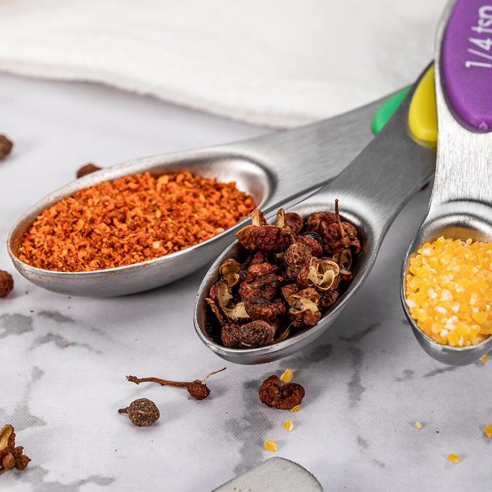 8Pcs Magnetische Meting Theelepel Eetlepel Voor Droge En Vloeibare Ingrediënten Rvs Dubbele Kop Maatlepel