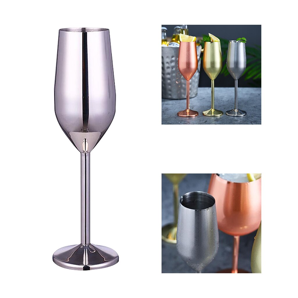 Vasos de vino de acero inoxidable, elegantes, decoración del banquete de boda, copa de vino de acero inoxidable, Plata/oro rosa/dorado, de Navidad: 220ml Silver