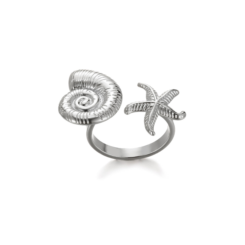 Bagues élégantes en acier inoxydable pour femmes, grande fleur, couleur or, soleil, étoile de mer, anneau ouvert, bijoux de doigt, de mariage, Punk: Bleu
