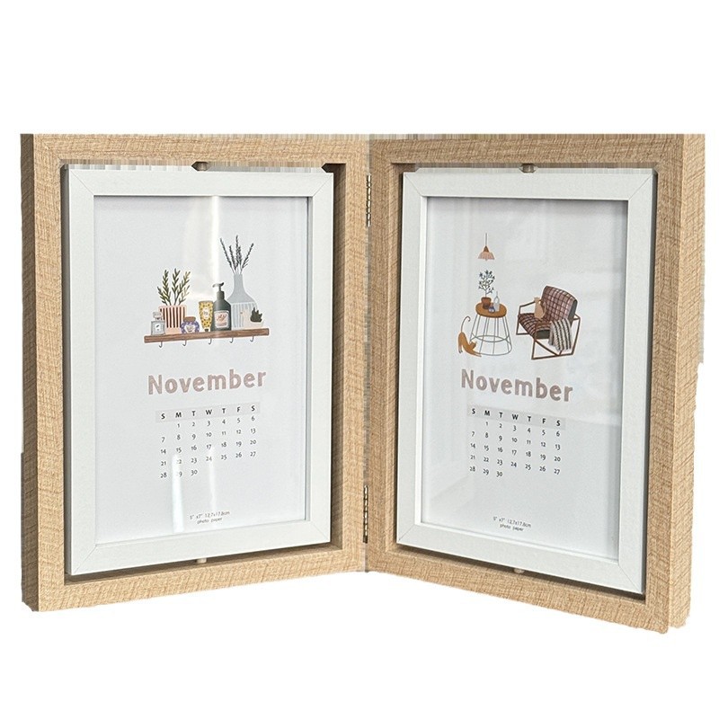 Double-sided Rotating Photo Frame 6-inch 7-inch Photo Frame Table Couple Photo Birthday Display Foldable Rotatable: 7 inch / Blue