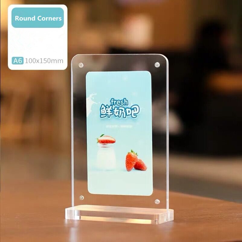 100*150Mm Dubbelzijdig Clear Acryl Menu Papier Houder Stand Plastic Tafel Teken Kaarthouder Desktop Bericht Poster display Stand: Round Corner