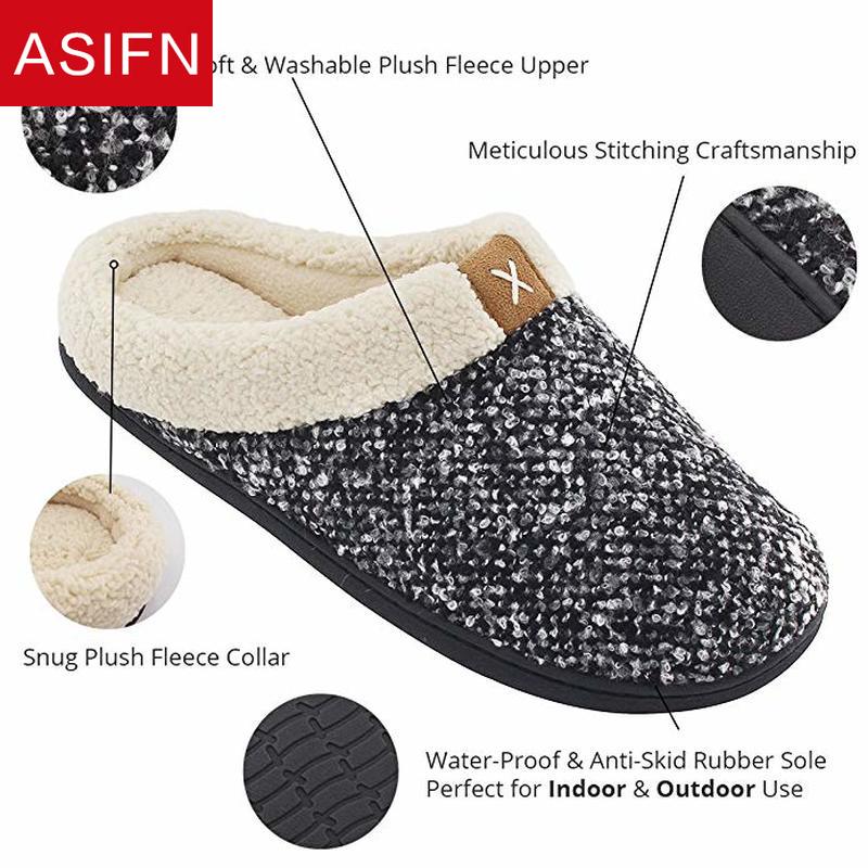 Asifn Mannen Thuis Gezellige Traagschuim Slippers Met Bont Warm Indoor Man Basic Antislip Winter Slippers Sepatu Pria mannen Schoenen
