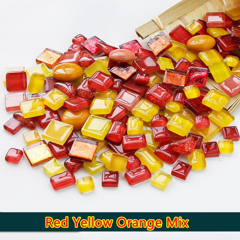 100g/3.52oz Glass Mosaic Tiles Multi Shape/Color Mixed Tiles Diversified Mosaic Materials DIY Crafts Stones: RedYellowOrange Mix