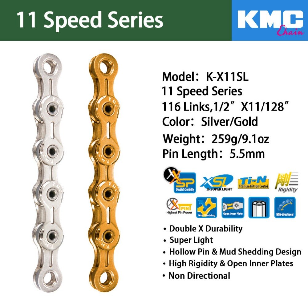 kmc chain x11 x11L x11sl X11ept x11el x11.93 gold silver chain super light chain mtb road bicycle