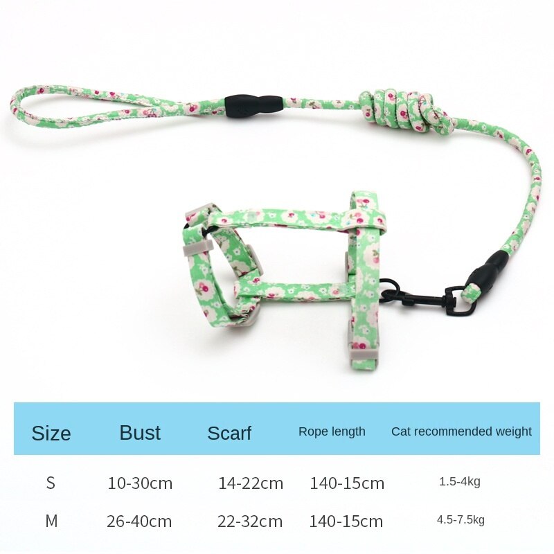 Japanese style cat harness traction rope chest harness for walking cat rope gatos chain cat accessories arnes gato kitten collar: green / 1.5
