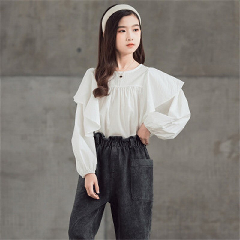 Ropa para adolescentes, camisas para niñas, blusa escolar con volantes de manga larga, Tops de princesa para niños, camisas blancas de 13 Y 2022