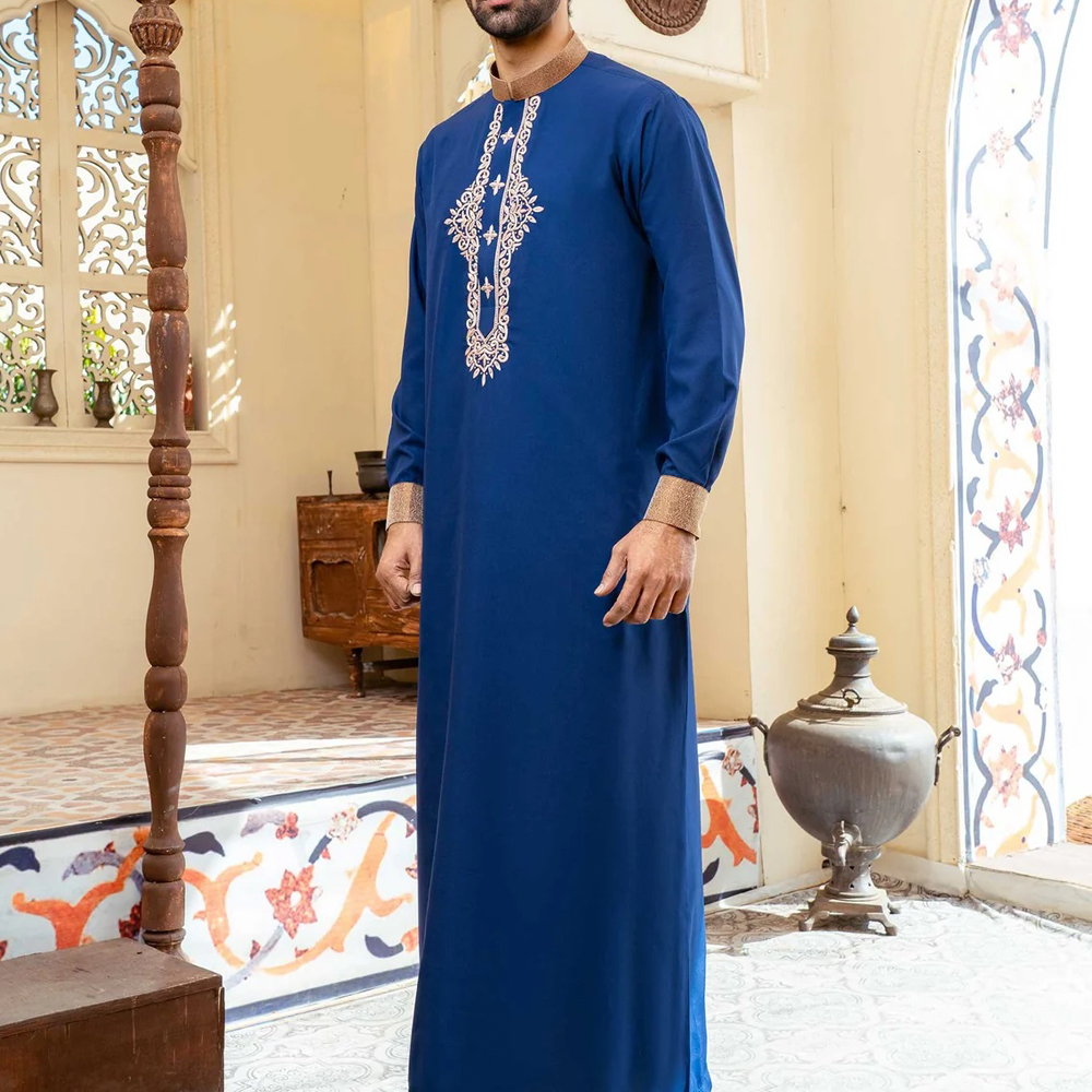 Túnica holgada islámica para hombre, manga larga, cuello levantado, bordado, estilo étnico árabe tradicional, vestidos formales informales para hombre Thobe