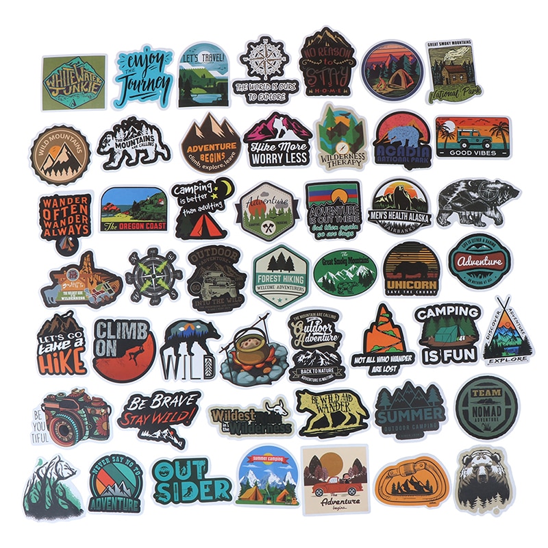 50Pcs Camping Landscape Sticker Outdoor Adventure Suitcase Laptop Guitar Sticker