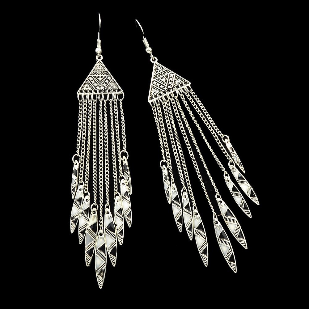 FEECOLOR 1 PAIR BOHO NATIONAL Indian Jewelry Silver Color Long Spike Earrings