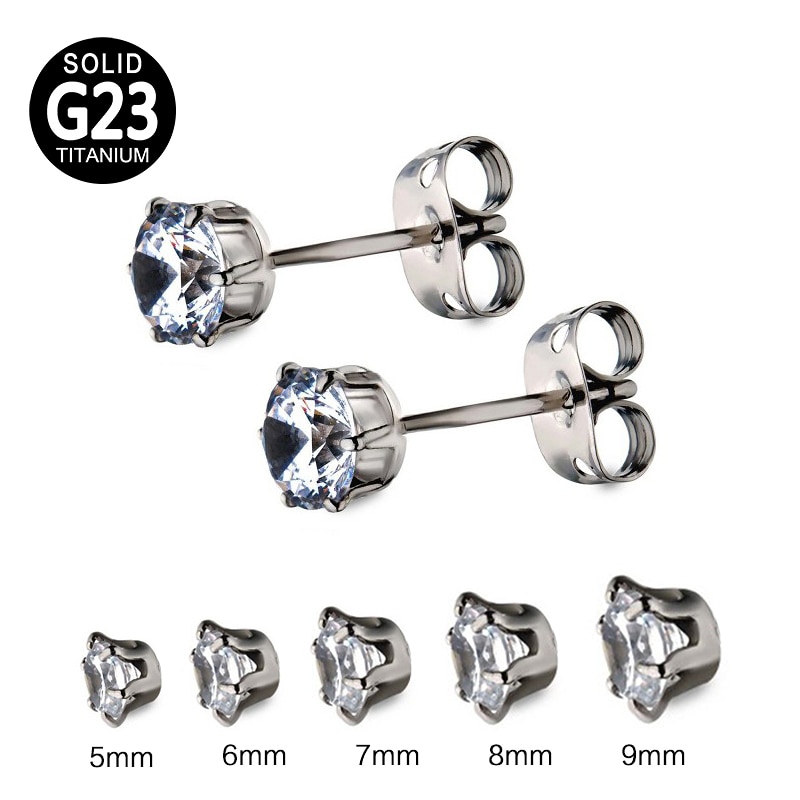 2Pcs G23 Titanium Stud Oorbellen Voor Vrouwen Clear Ronde Cz Pircing Accessoires Voor Vrouwen Wedding Oorbellen Mode-sieraden