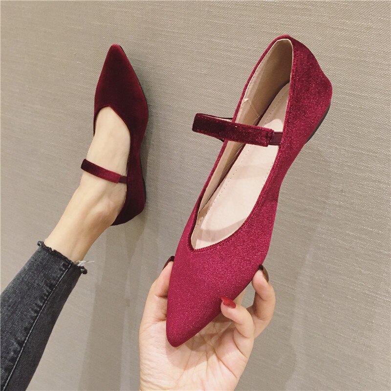 Bröllop spetsad tå flock balett lägenheter kvinnor mockasiner slip on brudtärna skor kvinnor solid grunt elastiskt band ballerina mujer