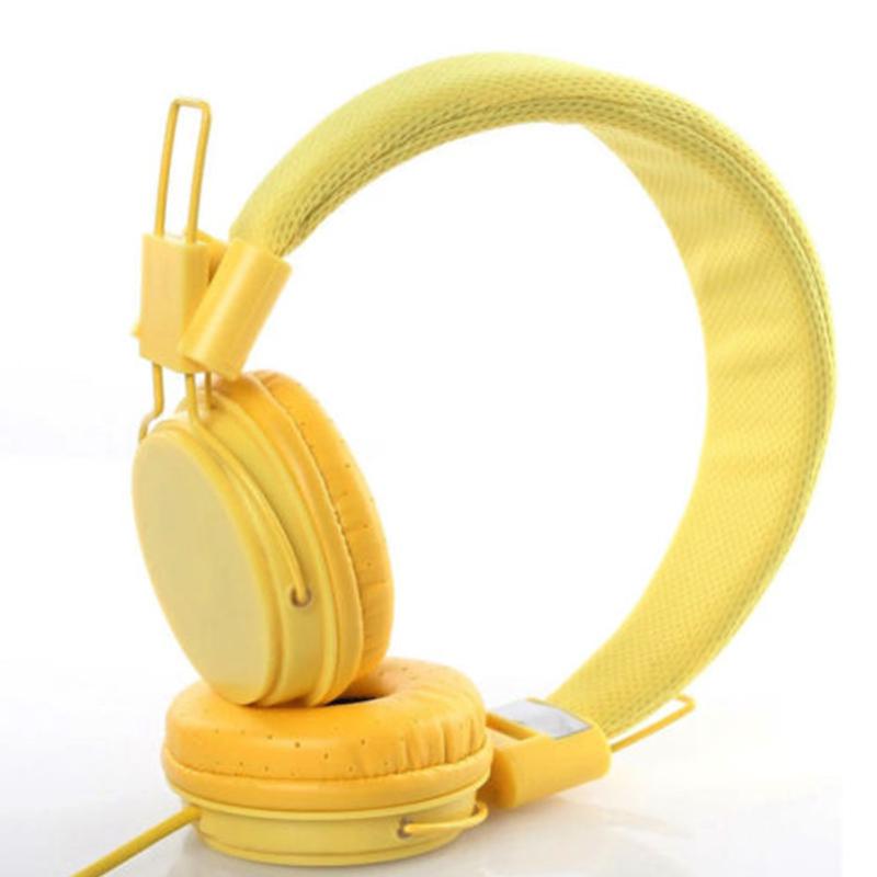 Ostart Foldable Kids Wired Headband Adjustable Earphone Headphones with Mic Stereo Bass gaming Music Calling Phone Call: yellow