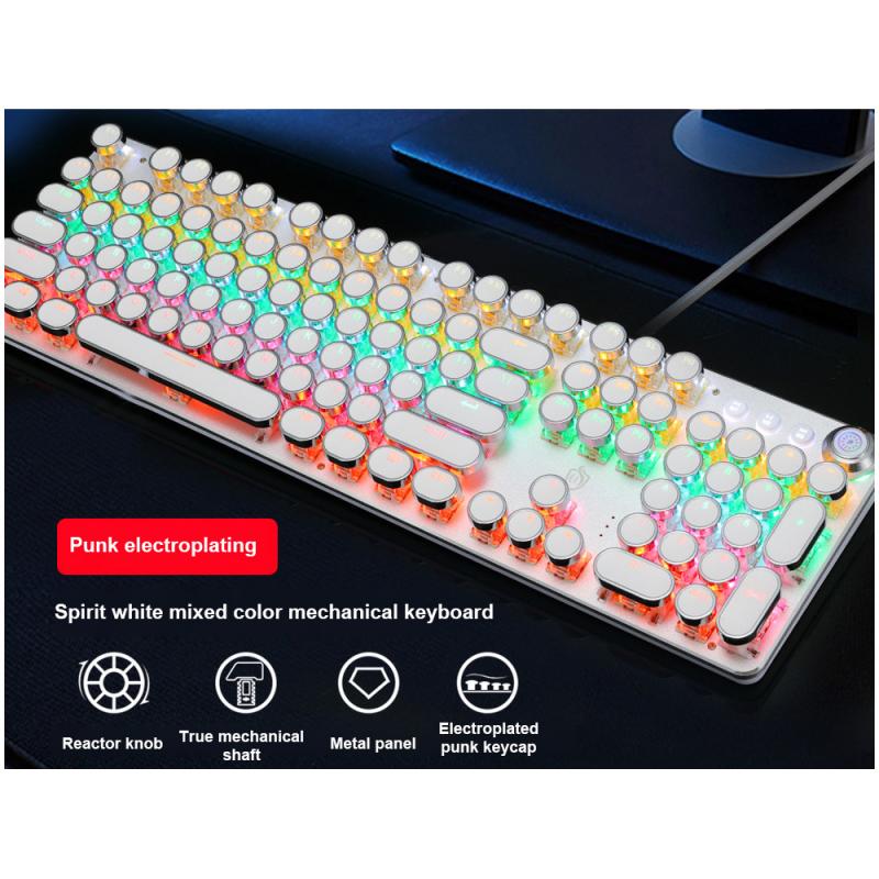 Mechanical Gaming Keyboard Retro Metal Glowing 104 Keys 36 Colorful Lighting Round Keycap Ergonomic Gaming Keyboard