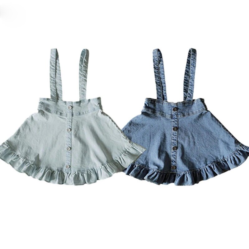 Korean Style Summer Teenagers Girl Skirt Dark Light Blue A-line Denim Overalls Skirt Children Girls Clothes