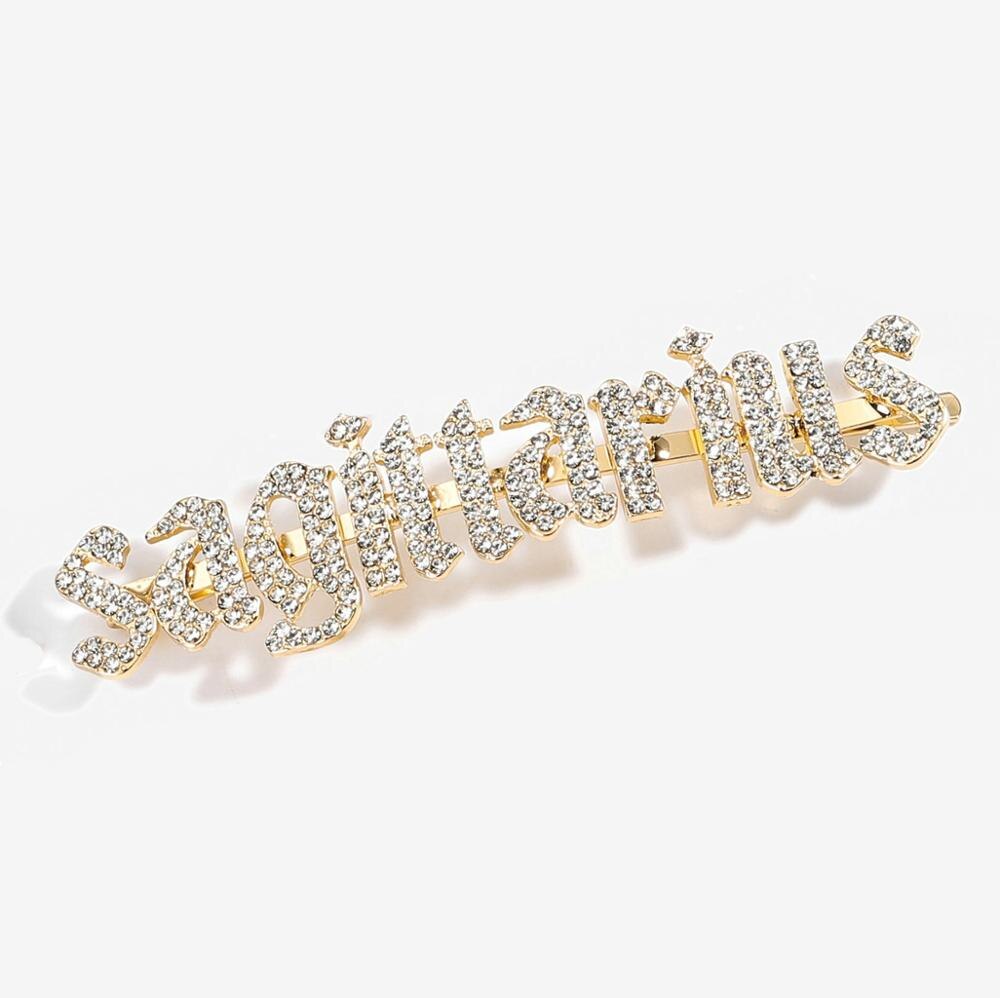 12 Zodiac Strass Haarspelden Shiny Crystal Word Letters Haar Clips Alle Zodia Borden Barrette Accessoires Sieraden Kerstcadeau: sagittarius