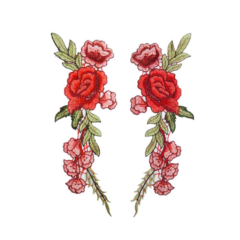 DIY Kleding Patch 1 PC/2 PCS Voor Jeans Badges Zak Naaien Borduren Ambachten Sticker Rose Bloem kleding Accessoires Applique: Rood