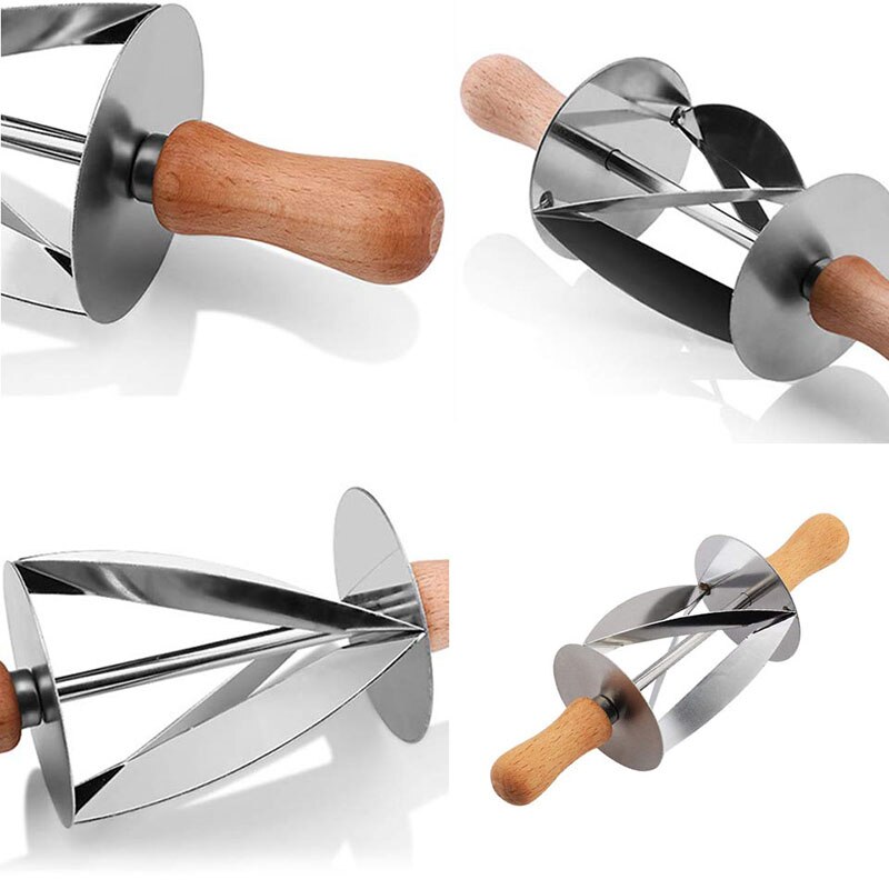 Teenra Rvs Croissant Cutter Roller Wiel Deeg Mes Houten Handvat Gebak Mes Keuken Bakken Tools