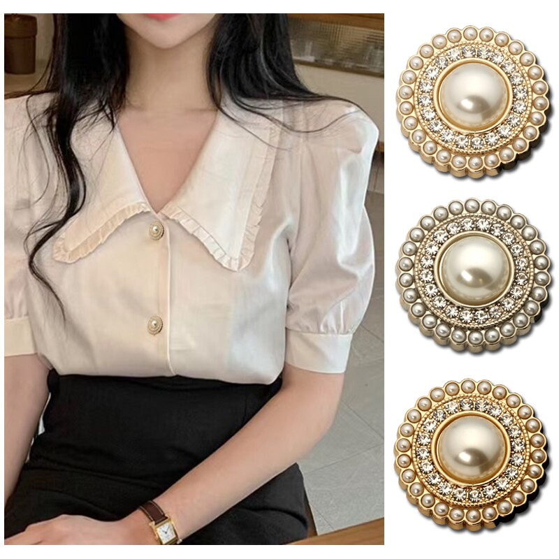 Perle strass or boutons en métal pour vêtements costume pull manteau femmes décor bouton couture vêtement fleur accessoires 25mm