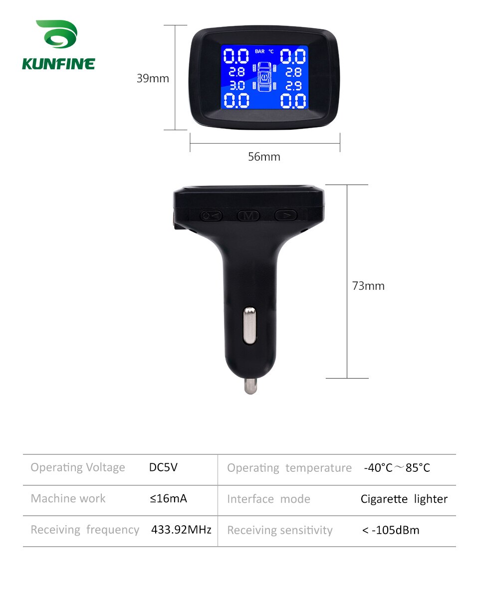 Smart Auto Tpms Bandenspanningscontrolesysteem Sigarettenaansteker Digitale Lcd-scherm Auto Alarmsystemen Bandenspanning