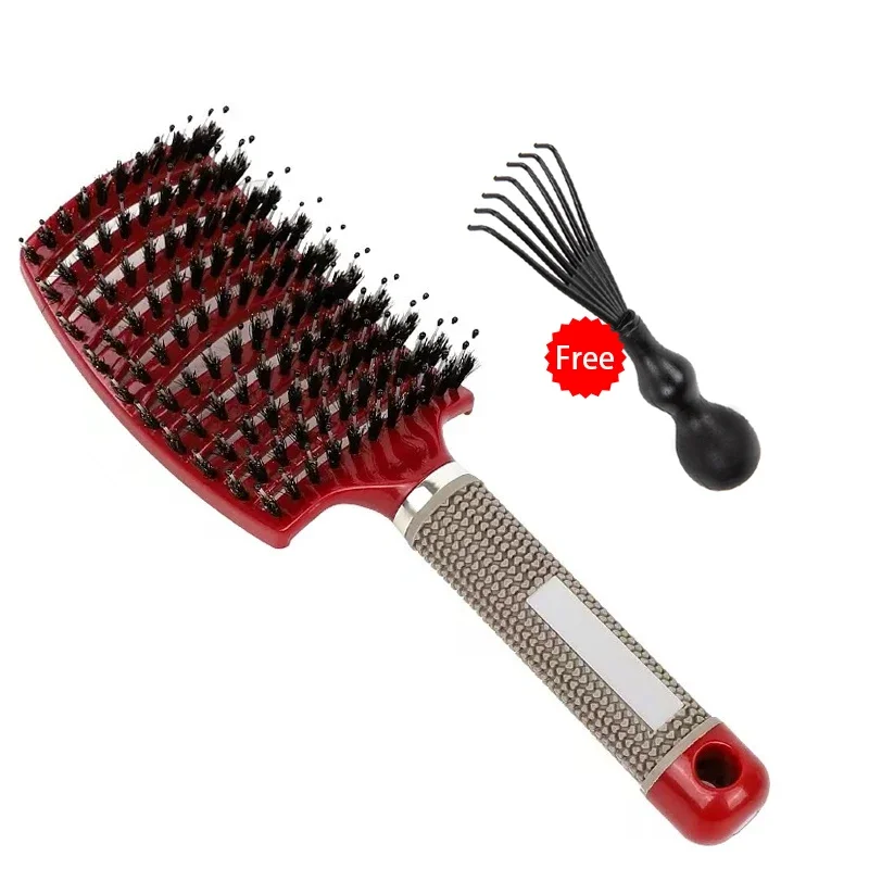 Cepillo para el cabello, cepillo para desenredar, cerdas y nailon, pelo rizado húmedo para mujer, peine para masaje del cuero cabelludo, herramientas de estilismo para salón de peluquería: Plata