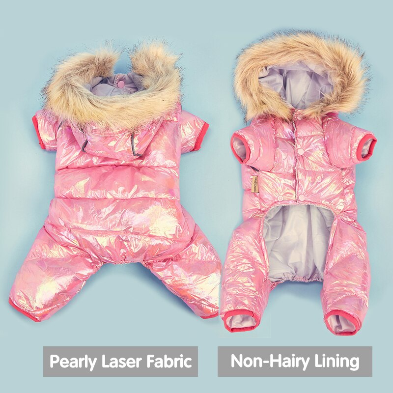 Ropa de invierno para perro, monos de lujo con Cuello de piel, abrigo acolchado grueso e impermeable para perros pequeños, cálido para mascotas, traje de nieve y tormenta