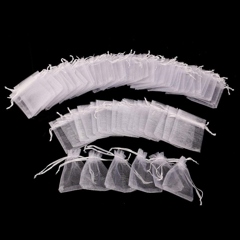 50/10 pcs 9x12 CM Witte Organza Zakken Organza Koord Tassen Organza Koord Zakjes Snoep Sieraden Party wedding Favor Bag