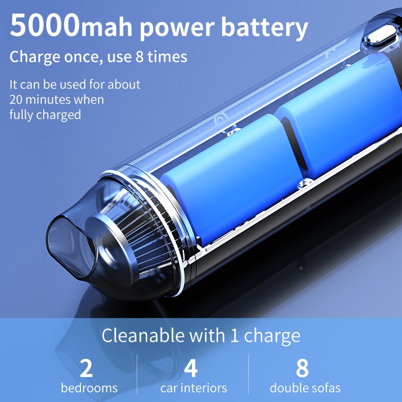 5000Pa Auto Staubsauger Super saug geräuscharm Drahtlose Tragbare Handheld Mini Staubsauger für Auto Innen Reinigung