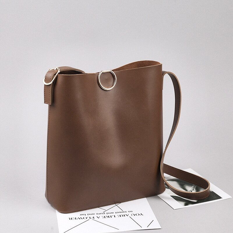 fest Farbe groß Tasche Frauen's Winter Stil cool unterschiedlich Größe Taschen Pu Eimer Tasche lässig Crossbody Tasche: braun