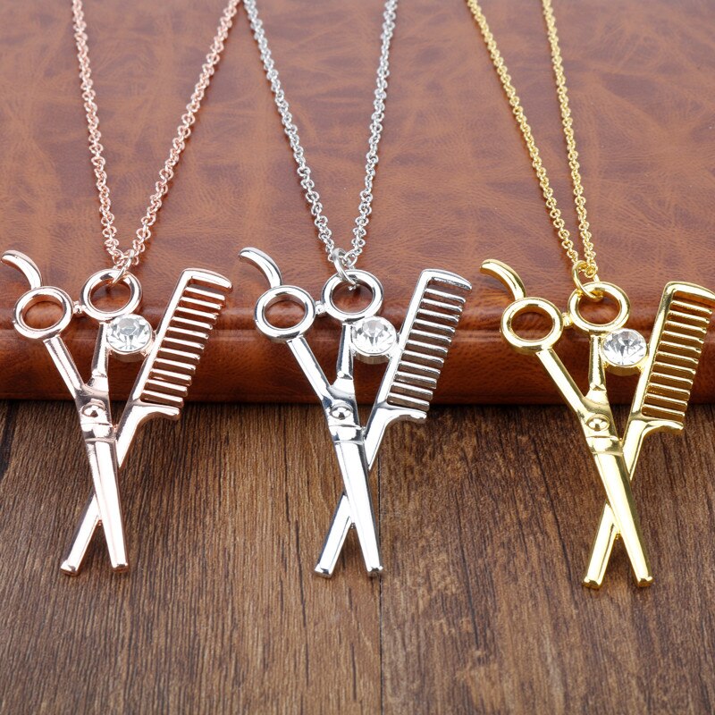 Barber Shop Pole Necklace Hair Dresser Tools 3D Barber Pole Razor Dryer Scissors Comb Hairdresser Pendants Necklaces Men Women