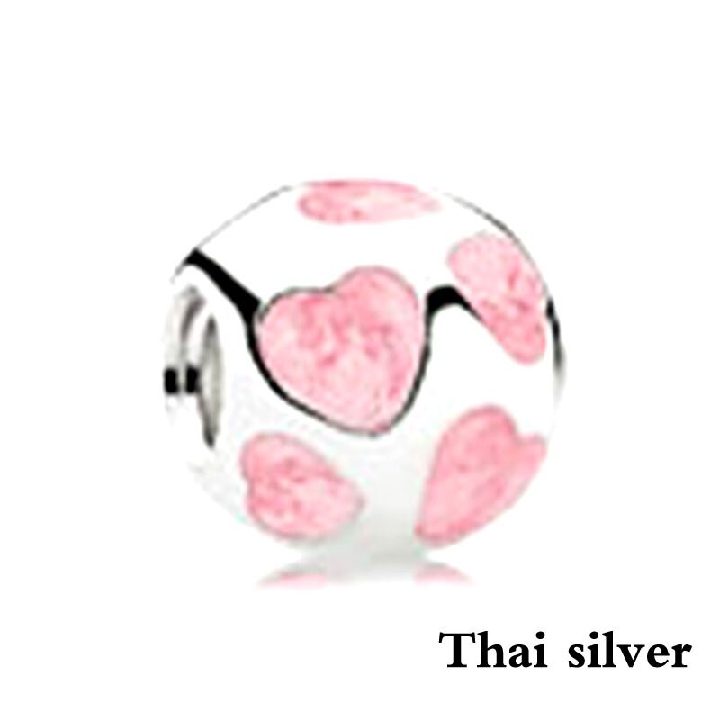 NEUE Thai Silber Retro Weihnachten Baum Schneeflocke Bär Eule Blume Liebe Perlen Clip Charme Original Begrenzte Edition Schmuck: PDLLW0470-A pink