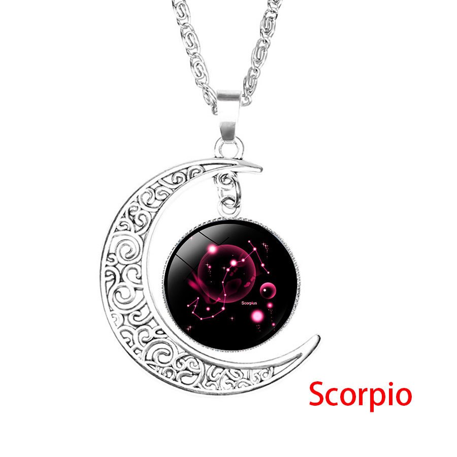 12 Zodiac Sign Pendant Necklace Glass Cabochon Double Galaxy Constellation Horoscope Astrology Necklace For Women Men Jewelry: 8