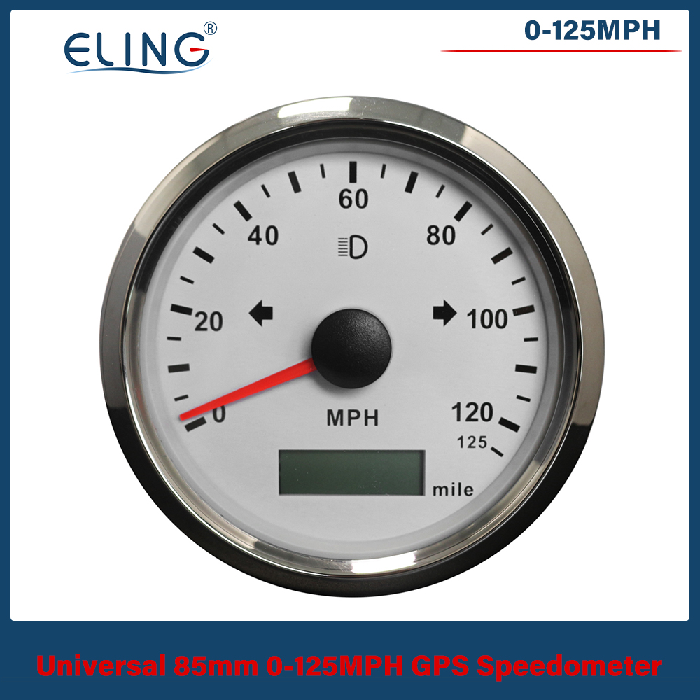 ELING Universal 85mm GPS Speedometer 0-125/160/200 km/h(MPH) Over Speed Alarm Left Right High Beam with Red Yellow Backlight: 125MWS