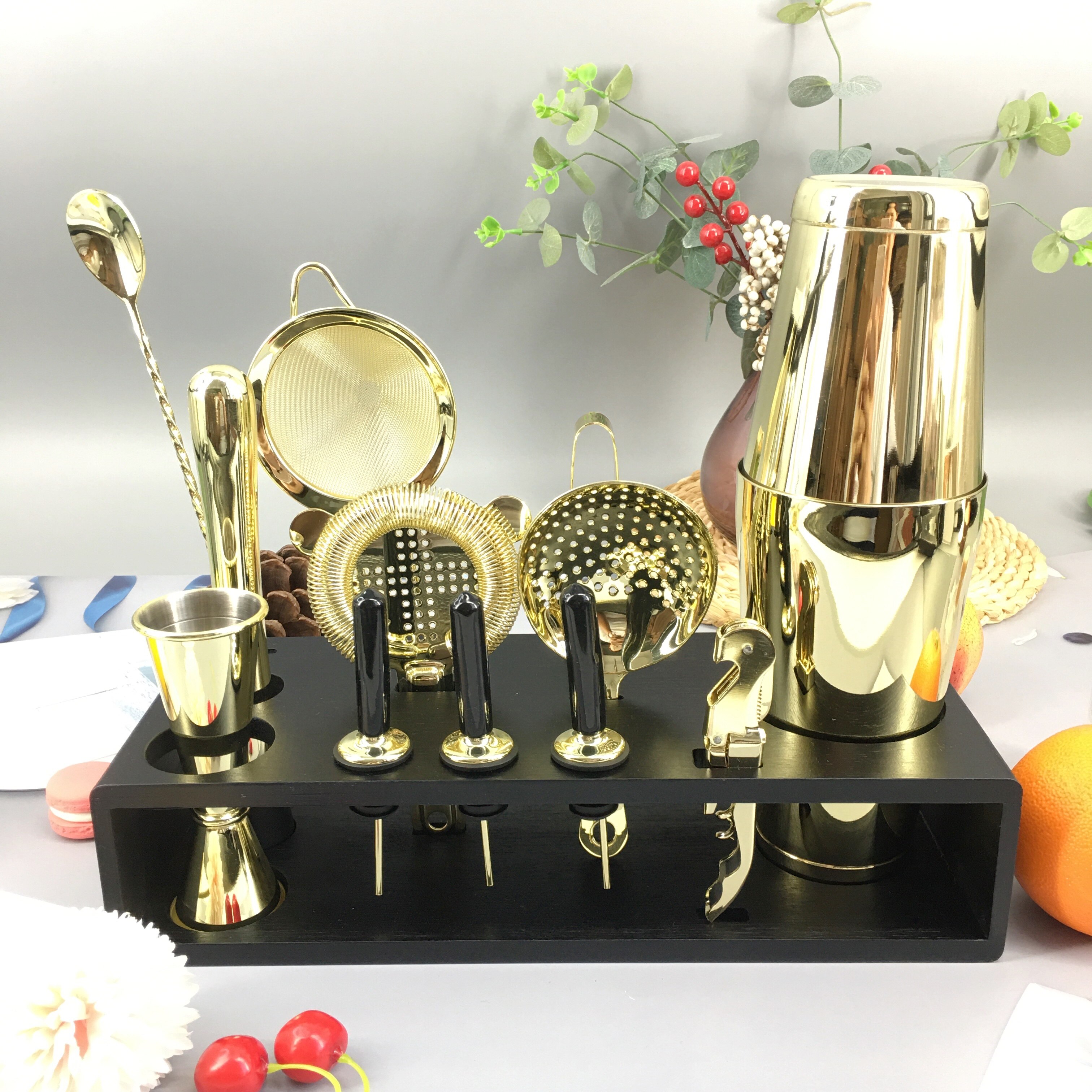 Bartender Cocktail Boston Shaker Barware Set AmeriBcan style stainless 304 steel Boston cocktail shaker 14 Piece: Gold