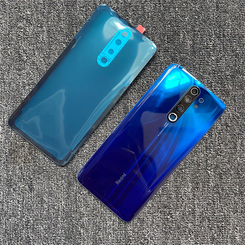 Xiaomi Redmi Note 8 Pro用の交換用バッテリーカバー,6.53インチおよび2019用の粘着性リアカバー: with lens  blue