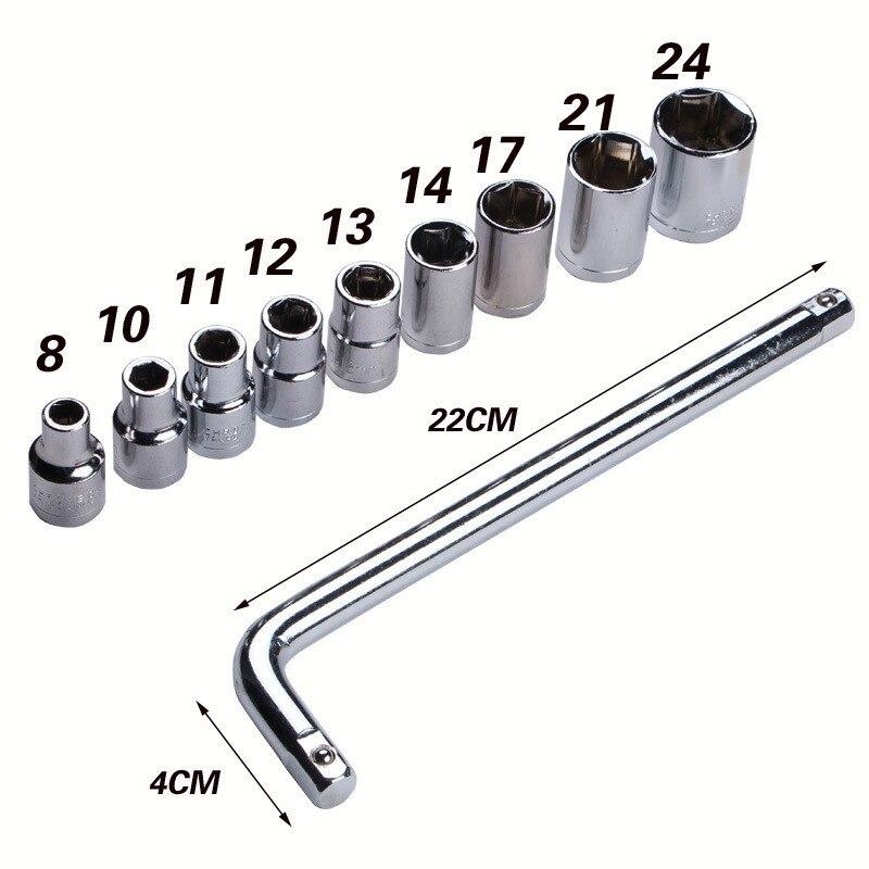 10 -delige dopsleutelset, autoreparatiegereedschapset, doppencombinatie, fietsreparatiegereedschap, dopsleutelset