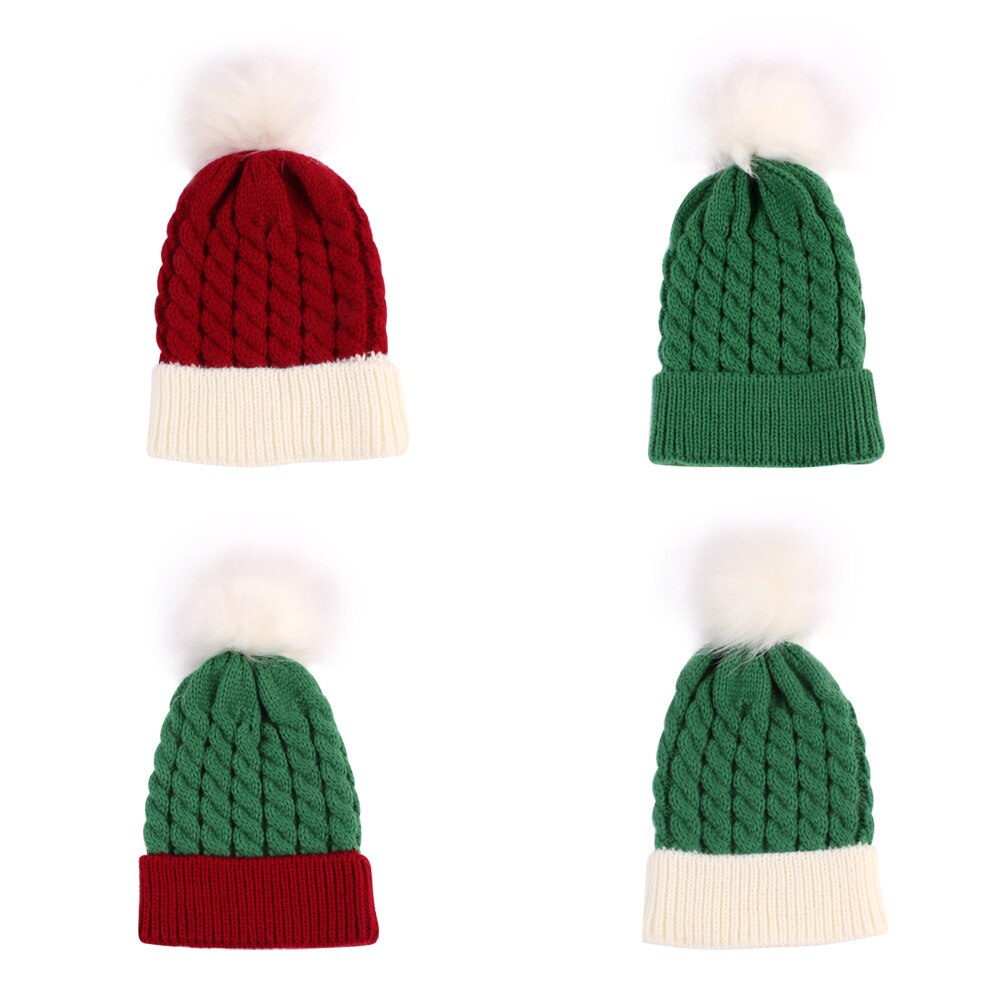 Bonnet de noël tricoté en Crochet pour bébé, classique, bloc de couleurs, , pour l&#39;hiver, pour garçons et filles